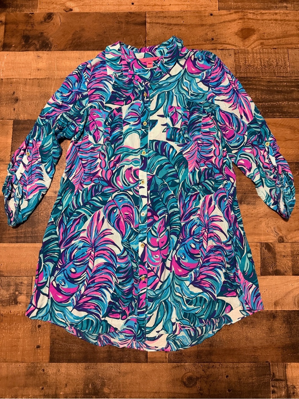 Lilly Pulitzer Seasalt Blue Don’t Wanna Leaf Natalie Shirtdress Cover-Up